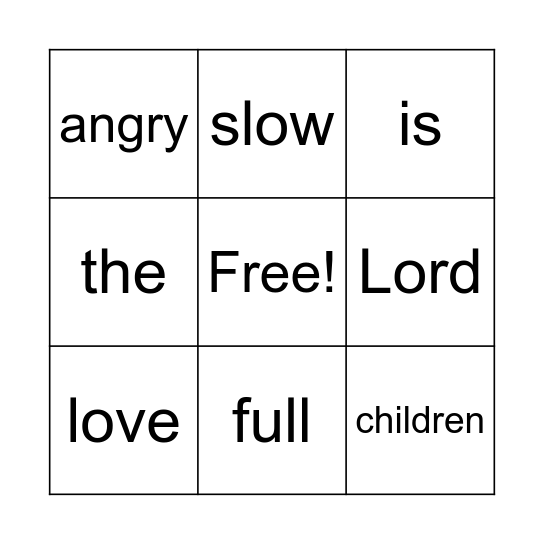 Psalm 103:8,13 Bingo Card