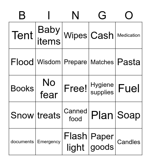 Preparedness Bingo Card