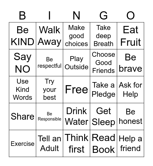 Red Ribbon Week Bingo Card