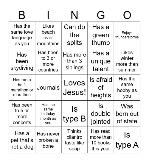 Find Someone Who… Bingo Card