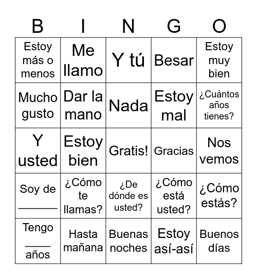 Saludos y despedidas Bingo Card