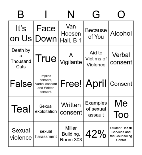 Consent Bingo Card