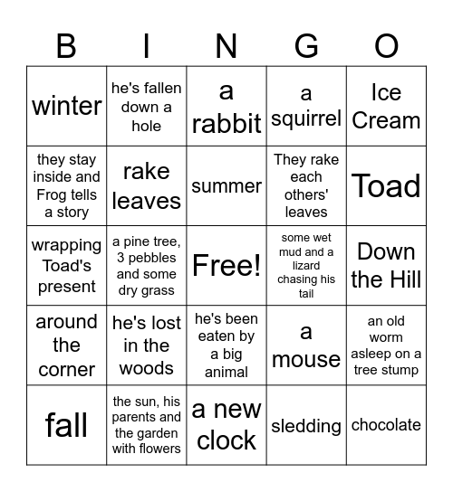 Frog & Toad All Year Bingo Card