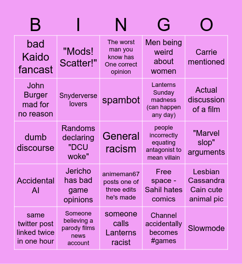 Film and TV chat bingo Card