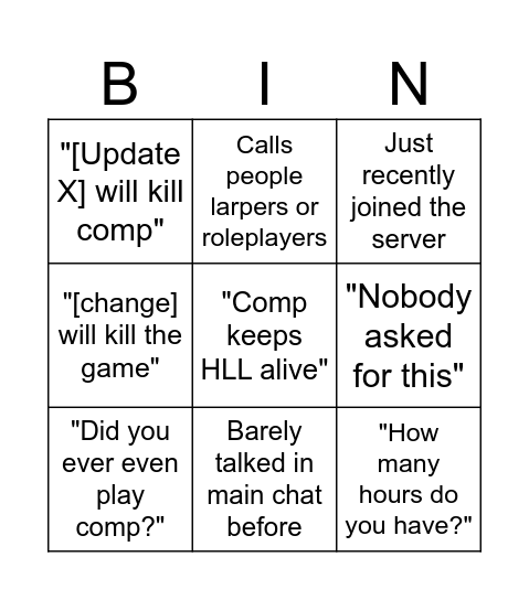 HLL Comp Bingo Card