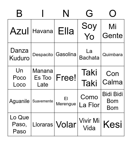 Bingo Musical Bingo Card