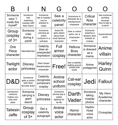 FanX Bingo Card