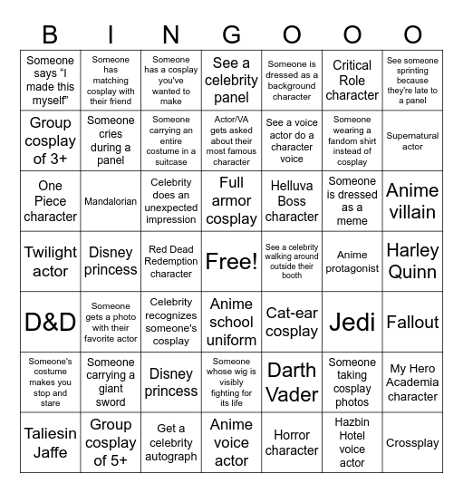 FanX Bingo Card