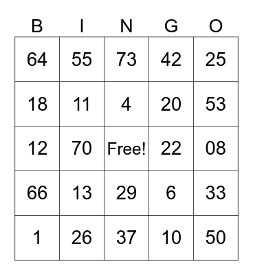 1-75 Bingo Card