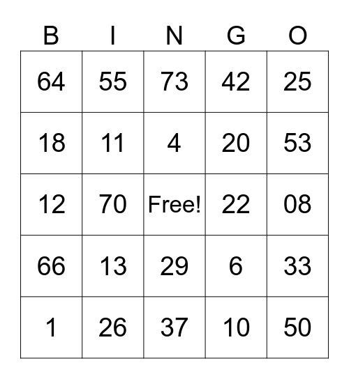 1-75 Bingo Card