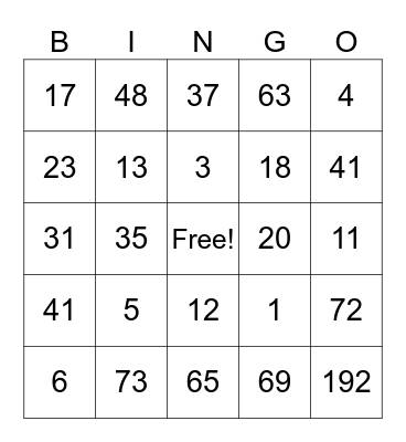 1-75 Bingo Card