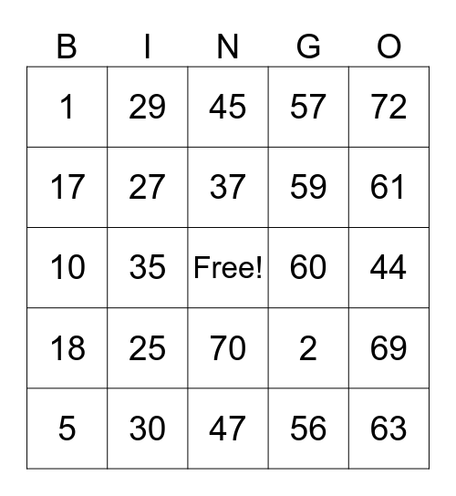 1-75 Bingo Card