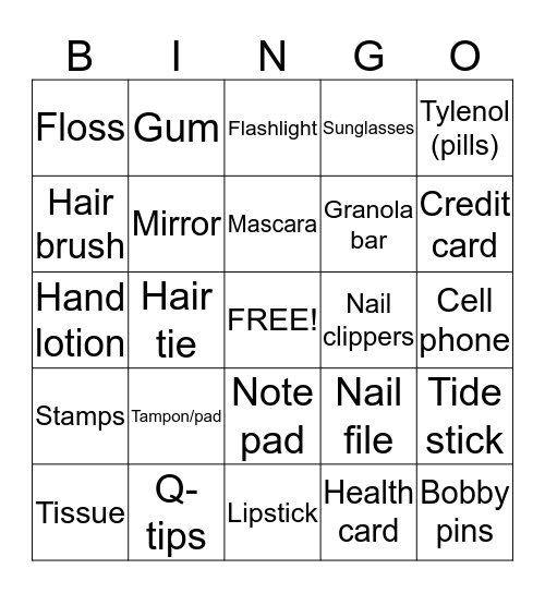 What's in Your Purse? Bingo Card
