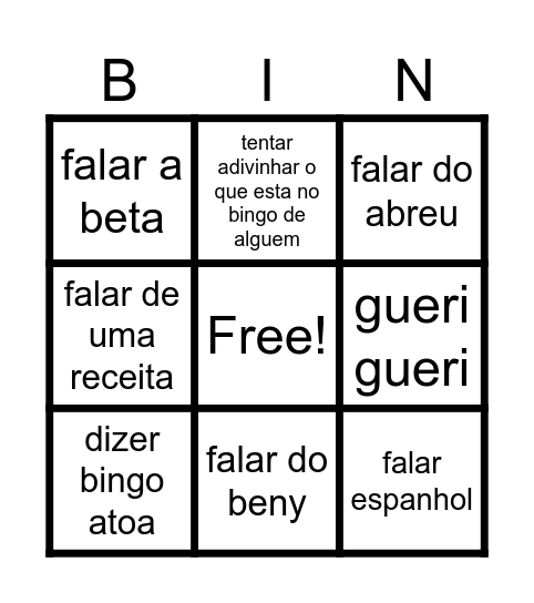 bingo da Margarida 3x3 Bingo Card