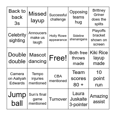 SPORTIES x WNBA Bingo Card