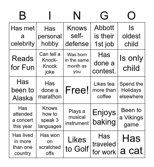 Find that Coworker Bingo Card