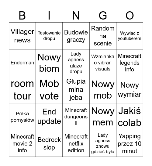 3 Minecon 2026 Bingo Card