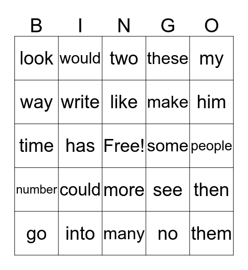 Sight words could, people, my Bingo Card