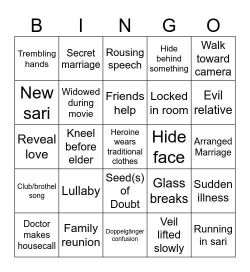 Classic Bollywood Tropes Bingo Card