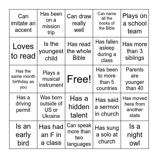 Find Someone Who Bingo Card