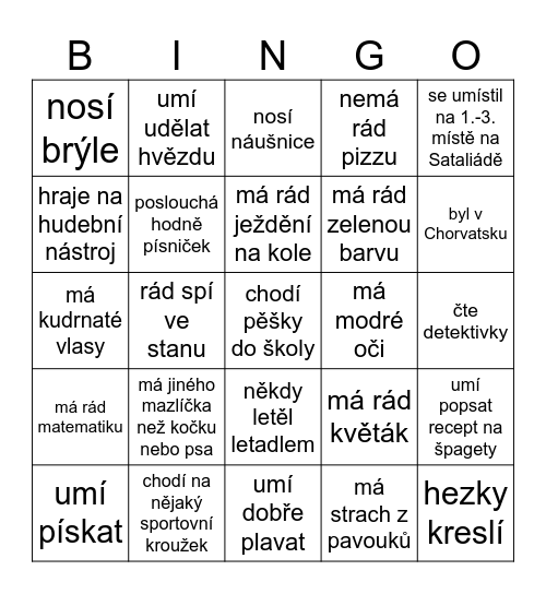 Najdi někoho,kdo... Bingo Card