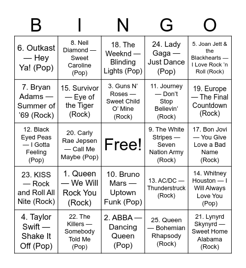 The Ultimate Battle: Stadium Anthems Bingo Card