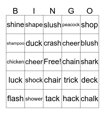 Digraph Bingo Card