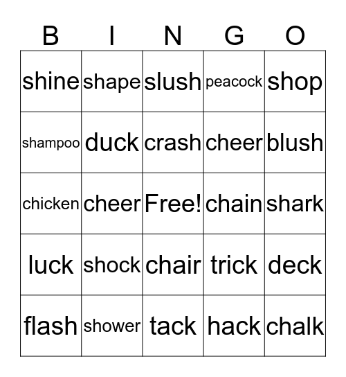 Digraph Bingo Card