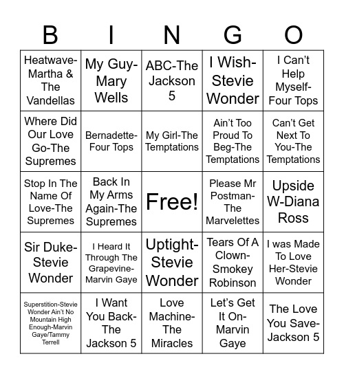 Bingo Motown Bingo Card