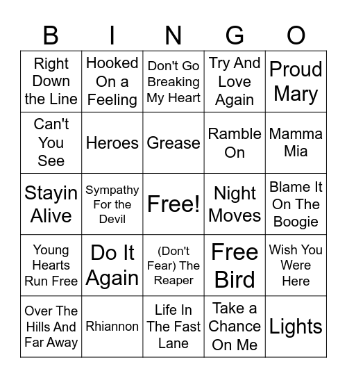 AOII MUSIC BINGO: 70's EDITION Bingo Card