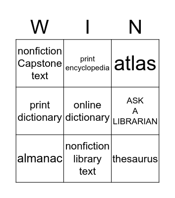 LIBRARY resource BINGO! Bingo Card