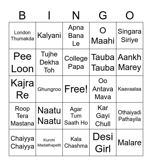 Bollywood Bingo! Bingo Card
