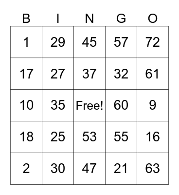 1-75 Bingo Card