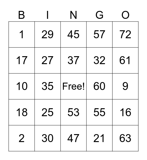1-75 Bingo Card