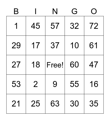 1-75 Bingo Card