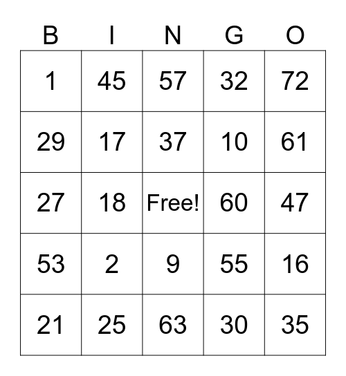 1-75 Bingo Card