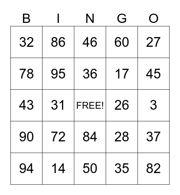 1-75 Bingo Card