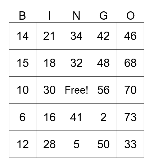 1-75 Bingo Card
