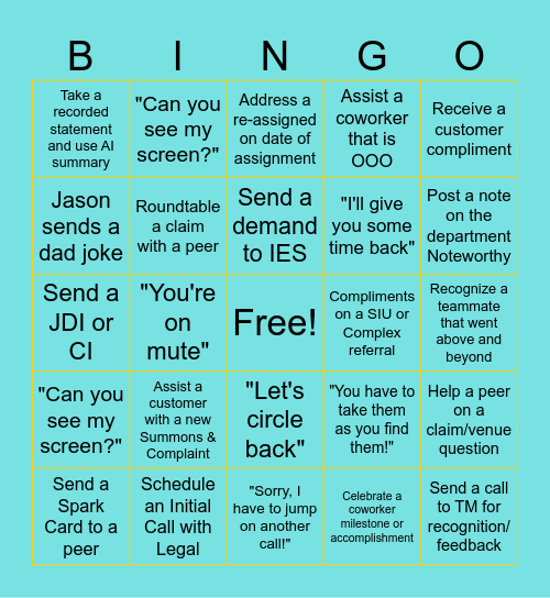 Customer Service Week Bingo Card