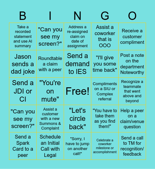 Customer Service Week Bingo Card