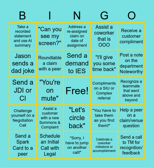 Customer Service Week Bingo Card