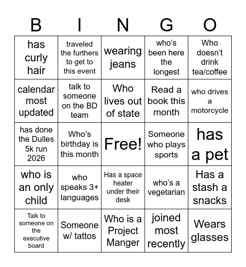 FIND THE GUEST Bingo Card
