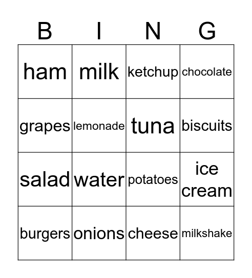 FOOD BINGO Card