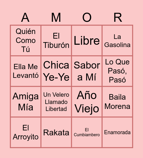 Musical Bingo Card
