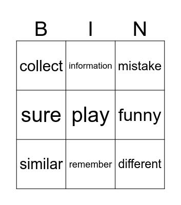 Vocabulary Bingo Card