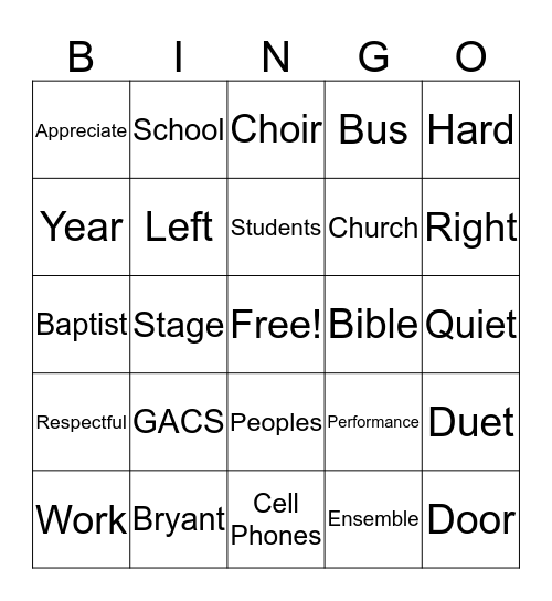 Fine Arts Bingo Card