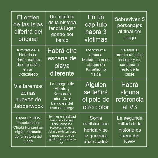 DR 2X2 Predictions Bingo Card