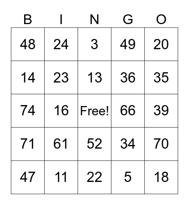 1-75 Bingo Card