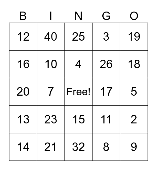 Math - Addition - Bingo Card