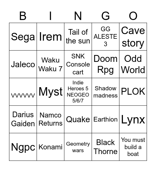 2027 Evercade/Super Pocket Bingo Card
